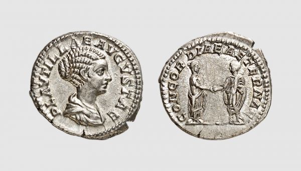 Empire. Plautilla. Rome. AD 202. AR Denarius (3.65g, 6h). RIC 365a. Lightly toned. Choicee extremely fine. From a private collection; Bankhaus Hauck & Aufhäuser 1998 (14) lot 400