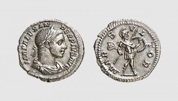 Empire. Severus Alexander. Rome. AD 232. AR Denarius (2.74g, 6h). Cohen 161; RIC 246. Old cabinet tone. Choice extremely fine. From a private collection, acquired from Arnumis (Anne Demeester), Brussels, 1999