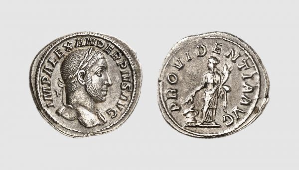 Empire. Severus Alexander. Rome. AD 232. AR Denarius (2.88g, 7h). Cohen 501; RIC  250. Old cabinet tone. Choice extremely fine. From a private collection, acquired from Arnumis (Anne Demeester), Brussels, 1998