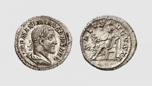 Empire. Maximinus. Rome. AD 235-236. AR Denarius (3.35g, 6h). Cohen 85; RIC 14. Lightly toned. Choice extremely fine. From a private collection, acquired from Tradart, Brussels, 1990