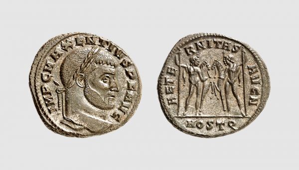 Empire. Maxentius. Ostia. AD 309-312. Æ Follis (6.55g, 6h). Cohen 5; RIC 35. Dark brown patina. Traces of silvering. Choice extremely fine. From a private collection; Tkalec & Rauch 1989 (25 April) lot 449