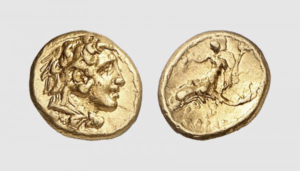 Calabria. Tarentum. Pyrrhos of Epeiros. 276-272 BC. AV Obol (0.85g, 12h). Fischer-Bossert G34 (same dies); Jameson 162 (same dies). Very rare. Lightly toned. Well centered. Minor traces of overstriking on reverse. Choice extremely fine. From a private collection