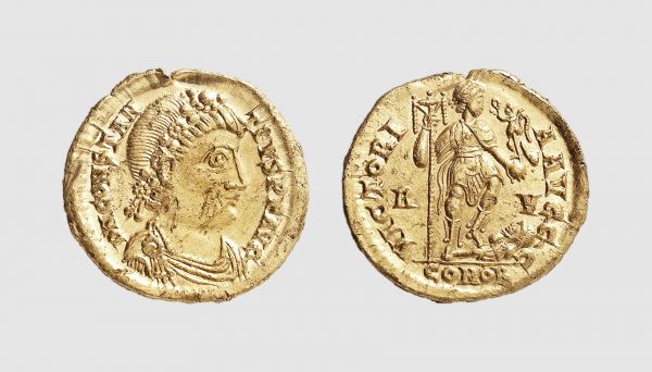 Empire. Constantius III. Ravenna. AD 421. AV Solidus (4.48g, 1h). Cohen 1; RIC 1325. Very rare. Lightly toned. Light scratches on cheek, otherwise, choice extremely fine. From a private collection, acquired from Tradart, Brussels, 1979