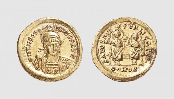 Empire. Theodosius II. Constantinople. AD 425-429. AV Solidus (4,35g, 6h). Depeyrot 79.1; RIC 237. Lightly toned. Good very fine. From a private collection, acquired from Tradart, Brussels, 1979