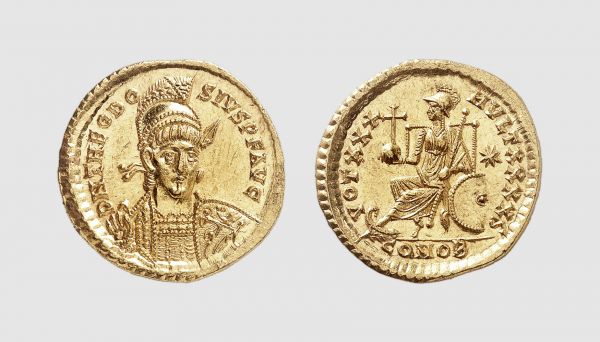 Empire. Theodosius II. Constantinople. AD 430-440. AV Solidus (4.51g, 6h). Depeyrot 81.1; RIC 257. Lightly toned. Choice extremely fine. From a private collection, acquired from Tradart, Brussels, 1979