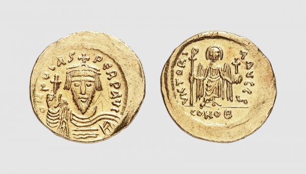 Byzantium. Phocas. Constantinople, AD 609-610. AV Solidus (4.53g, 7h). DOC 10j; Sear 620. Lightly toned. Graffiti and areas of striking weakness. Good very fine. From a private collection, acquired from Tradart, Brussels, 1977