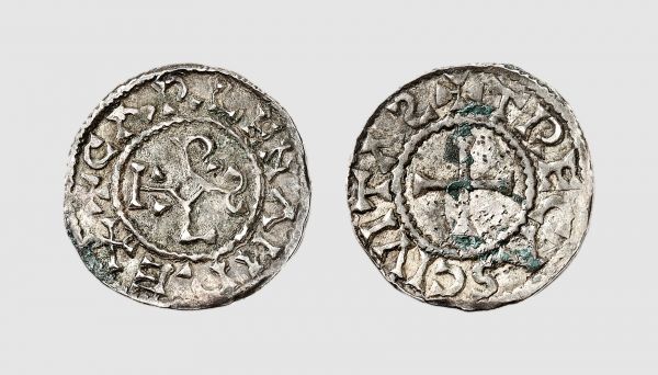Europe. France. Carloman II. Troyes. 879-884. AR Denarius (1.76g, 3h). Depeyrot 1087. Very rare. Lightly toned. Insignificant deposits. Choice extremely fine. From a private collection; Thierry Parsy 2016 (9 December) lot 52
 
 Carloman II was the King of West Francia from 879 until his death. A member of the Carolingian dynasty, he and his elder brother, Louis III, divided the kingdom between themselves and ruled jointly until the latter's death in 882. Thereafter Carloman ruled alone until his own death. He was the second son of King Louis the Stammerer and Queen Ansgarde