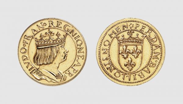 Europe. France. 1880-1881. AV Proof (9.84g, 12h). Louis XII's gold ducat type. Maison Palombo 2020 (19) lot 576. Very rare. Apparently the 2nd known. Lightly toned. Choice extremely fine. From a private collection