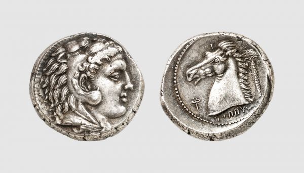 Sicily. Carthaginian occupation. Uncertain mint. 350-320 BC. AR Tetradrachm (16.35g, 12h). Jenkins 364; Naples 4812. Old cabinet tone. Perfectly centered and struck on a broad flan. Choice extremely fine. From a private collection, acquired from Tradart, Brussels, 1977