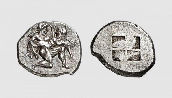 Thrace. Thasos. 500-480 BC. AR Stater (9.56g). Le Rider 2; Franke-Hirmer 435. Old cabinet tone. Perfectly centered and struck on a broad flan. Choice extremely fine. From a private collection; The Numismatic Auction 1983 (2) lot 71