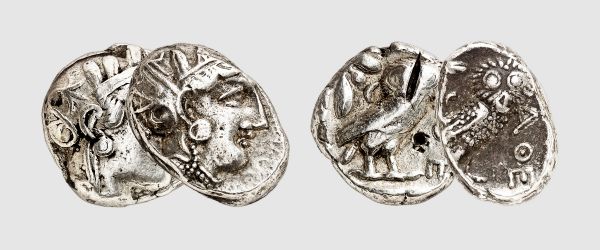 Attica. Athens. 4th century BC. Lot of 2 AR Tetradrachms (17.14g, 9h; 17.07g, 9h). Old cabinet tone. One tetradrachm with test cut and punchmark on reverse. Good very fine. From a private collection, acquired from Art Antique (Jean-Pierre Kimmel), Reims, 1985, 1989