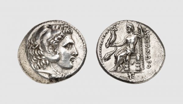 Corinthia. Corinth. Demetrius Poliorcetes. 304-290 BC. AR Tetradrachm (16.90g, 12h). Müller -. Price 854. Very rare. Lightly toned. Perfectly centered and struck on a broad flan. None in CoinArchives. With a superb head of Herakles, shown in a powerfully emotional Hellenistic style. Minor porosity, otherwise, choice extremely fine. From a private collection, acquired from Tradart, Brussels, 1989