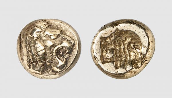 Lesbos. Mytilene. 520-480 BC. EL Hecte (2.56g, 9h). Bodenstedt 13.78 (this coin); SNG von Aulock 1685. Old cabinet tone. Good very fine. From a private collection; Adolph Hess & Bank Leu 1966 (31) lot 423