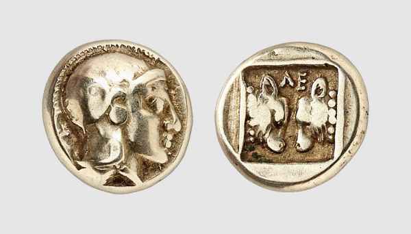 Lesbos. Mytilene. 454-428 BC. EL Hecte (2.53g, 4h). BMC 37 (same dies); Bodenstedt 35. Very rare. Old cabinet tone. Bodenstedt only records four examples, all in museum collections. Good very fine. From a private collection