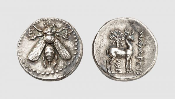 Ionia. Ephesus. 202-133 BC. AR Drachm (4.10g, 12h). BMC -; Kinns 88. Old cabinet tone. Choice extremely fine. From a private collection; Classical Numismatic Group 1993 (28) lot 169