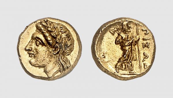 Caria. Pixodarus. Halicarnassus. 340-334 BC. AV 1/6 Daric (1.39g, 12h). Konuk 290 (this coin); SNG Lockett 2911. Very rare. Lightly toned. Perfectly centered and struck. A charming coin. Choice extremely fine. From a private collection; Adolph Hess & Bank Leu 1966 (31) lot 461; former Clarence Sweet Bement (1843-1923), Naville 1924 (7) lot 1522