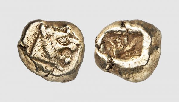 Lydia. Alyattes. Sardes. 610-561 BC. EL Trite (4.68g). SNG von Aulock 2868; Weidauer 86. Lightly toned. Good very fine. From a private collection; Numismatik Lanz 2014 (158) lot 271