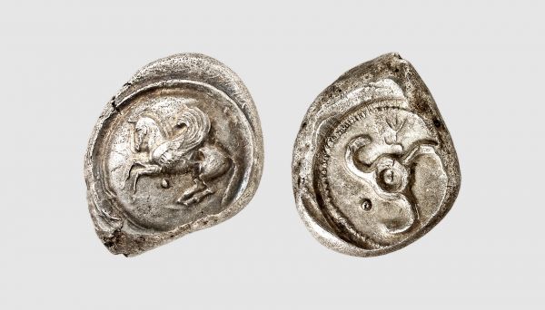 Lycia. Khinakha. Uncertain mint. 460-440 BC. AR Stater (9.88g). Müseler & Nollé 75; Busso Peus 2012 (407) lot 726 (same dies). Very rare. Traces of overstriking on obverse. Choice extremely fine. From a private collection; Giessener Münzhandlung 1997 (84) lot 5351