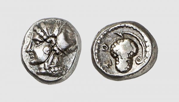 Cilicia. Soli. 425-400 BC. AR Obol (0.88g, 3h). SNG von Aulock 5860; Tradart 3.74 (this coin). Old cabinet tone. A lovely coin. Good very fine. From a private collection; Tradart 1992 (2) lot 122