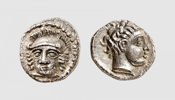 Cilicia. Issus (?). 4th century BC. AR Obol (0.81g, 3h). Apparently unique. Old cabinet tone. A charming coin. Choice extremely fine. From a private collection; Frank Sternberg 1992 (4) lot 74