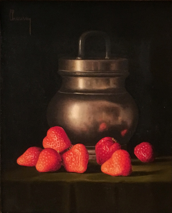 CHAURAY, JEAN-CLAUDE (1934-1996). Still life with strawberries. Oil on canvas, signed upper left. 27 x 22 cm