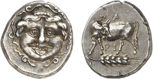 MYSIA, Parion. 4th century BC. AR Hemidrachm (2.34g). Facing gorgoneion. Rev. Cow standing left, head reverted. SNG France 1356. Old cabinet tone. Extremely fine. Privately acquired from Tradart