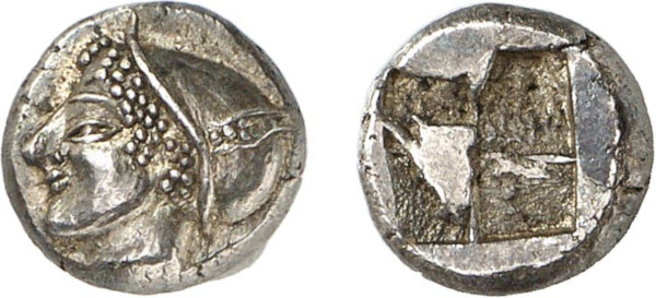 IONIA, Phokaia. Circa 521-478 BC. AR Hemihekte (1.37g). Head of nymph left. Rev. Quadripartite incuse square. MAST 35 (this coin); SNG Kayhan 522. Lightly toned. Extremely fine. Privately acquired from Tradart