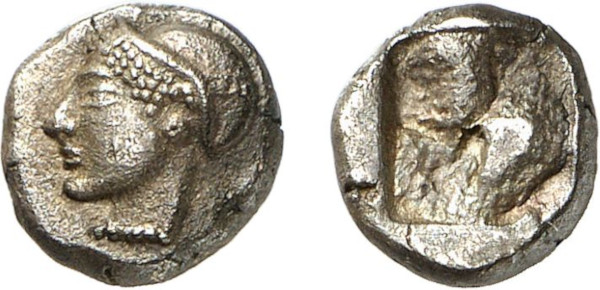 IONIA, Phokaia. Circa 521-478 BC. AR Hemihekte (1.29g). Head of nymph left. Rev. Quadripartite incuse square. Klein 452; SNG Kayhan 522. Lightly toned. Extremely fine. Privately acquired from Tradart