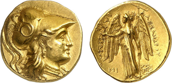 SYRIA. Seleukos I. Circa 311-300 BC. AV Stater (8.55g). Babylon mint. Head of Athena right, wearing triple-crested Corinthian helmet adorned with coiled serpent. Rev. Nike standing left, holding wreath and stylis. SC 81.2; Price 3748. Superb extremely fine