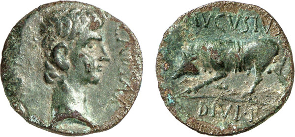 EMPIRE, Augustus (27 BC-14 AD), AR Quadrans (circa 15-10 BC) (Lyon) (2.99g). Bare head to right IMP CAESAR Rev. Bull charging left AVGVSTVS / DIVI F. RIC 228, Cohen 29. Very Fine. 