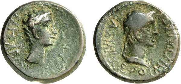 THRACE, Rhoemetalkes I with Augustus (circa 11 BC-12 AD), Æ Bronze (circa 11 BC-12 AD) (4.46g). Laureate busts right. RIC 1718. Fine. 
