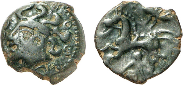 GAUL, Aulerci Eburovices, Æ Bronze (1st century BC), Evreux area (1.98g). DT 2451 variante with bird. Very Fine. From a gentleman's collection