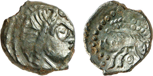 GAUL, Veliocassi, Æ Bronze (1st century BC), Rouen area (1.64g). DT 660 variante with globule under wild boar. Very Fine. From a gentleman's collection