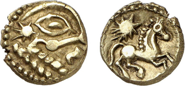 GAUL, Bellovaci, AV ¼ Stater (1st century BC), Beauvais area (1.46g). DT 272 variante without star under horse. Choice Extremely Fine. From a gentleman's collection