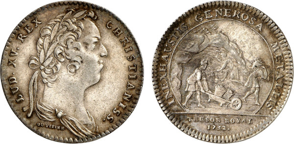 France, Louis XV (1715-1774), Tresor Royal 1732 (Silver, 28 mm). Feuardent 2032. Extremely Fine.