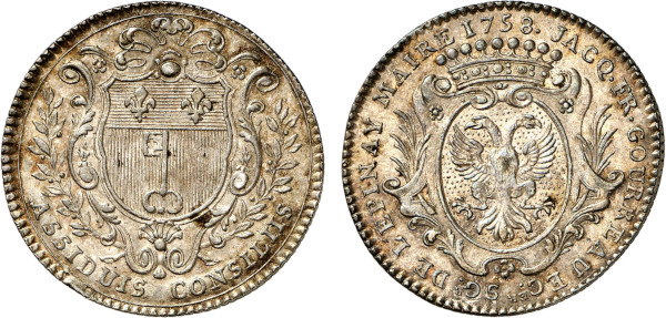 France, Jacques-François Gourreau, Mayor of Angers 1758 (Silver, 28 mm). Feuardent 8508. Extremely Fine.