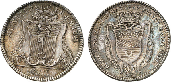 France, Jacques Boullay Dumartray, Mayor of Angers 1781 (Silver, 30 mm). Feuardent 8516. Extremely Fine.