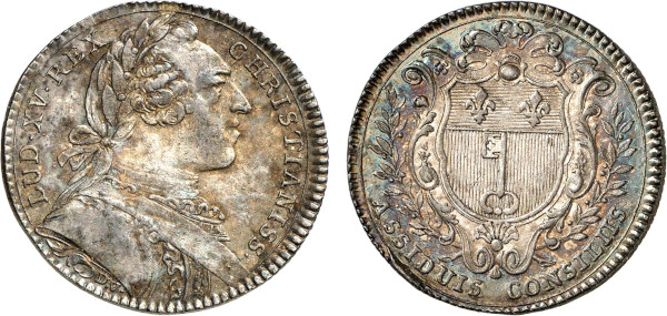 France, Louis XV (1715-1774), City of Angers (Silver, 28 mm). Feuardent 8532. Extremely Fine.