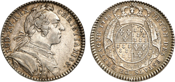 France, Louis XV (1715-1774), Etats de Bretagne 1746 (Silver, 28 mm). Feuardent 8756. Very Fine.