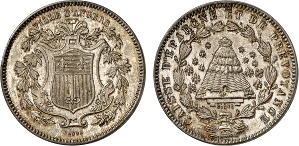 France, Savings bank, City of Angers (after 1880) (Silver, 30 mm). Planchenault 166, Jacqmin 2. Extremely Fine.