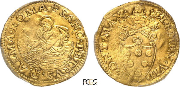 Italian States, Papal States, Clement VII (1523-1534), Fiorin (1523-1534) (Gold, 3.35 gr, 23 mm). Friedberg 60. PCGS Genuine (AU Details, Mount Removed)