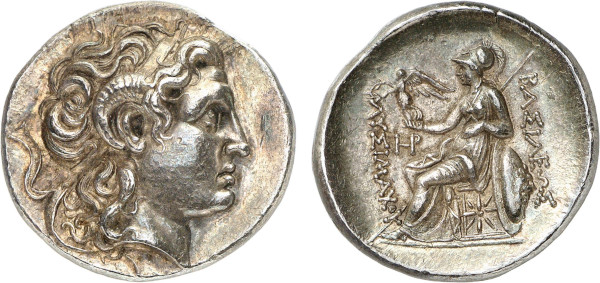 THRACE, Lysimachos. Circa 296-281 BC. AR Tetradrachm (17.12g). Lampsakos mint. Diademed head of the deified Alexander right, with horn of Ammon. Rev. Athena Nikephoros seated left, left arm resting on shield, spear behind. Thompson 45. Old cabinet tone. A masterpiece of Hellenistic coinage. Superb extremely fine. The Numismatic Auction 1983 (2) lot 68; former Richard Arnold Van Every (1924-1974) collection, Bank Leu 1976 (15) lot 168; Hess-Leu 1965 (28) lot 134