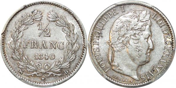 France 1/2 Franc Louis Philippe 1840/30 B Rouen PCGS AU53
