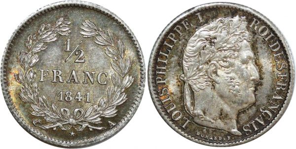 France 1/2 Franc Louis Philippe 1841 A Paris Argent PCGS MS62