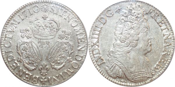 France Ecu Louis XIV 1710 Vachette Pau PCGS AU53 Silver 