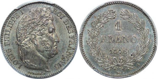 France 1 Franc Louis Philippe I 1846 A Paris Argent PCGS AU55 