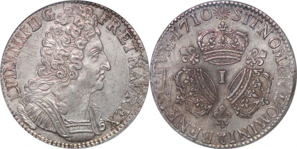 France R3 Ecu Louis XIV 3 couronnes 1710 I Limoges Silver PCGS AU55