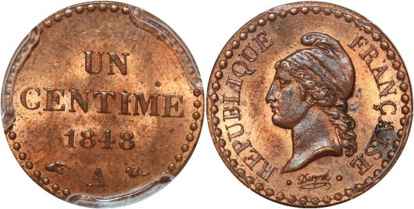 France 1 centime Dupré 1848 A PCGS MS63