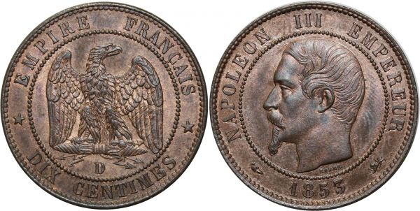 France 10 Centimes Napoléon III 1853 D Lyon FDC PCGS MS65