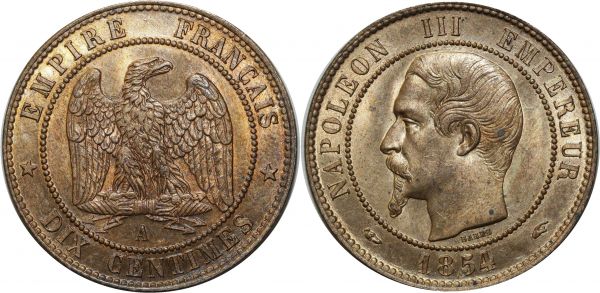 France 10 Centimes Napoléon III 1854 A Paris FDC PCGS MS64